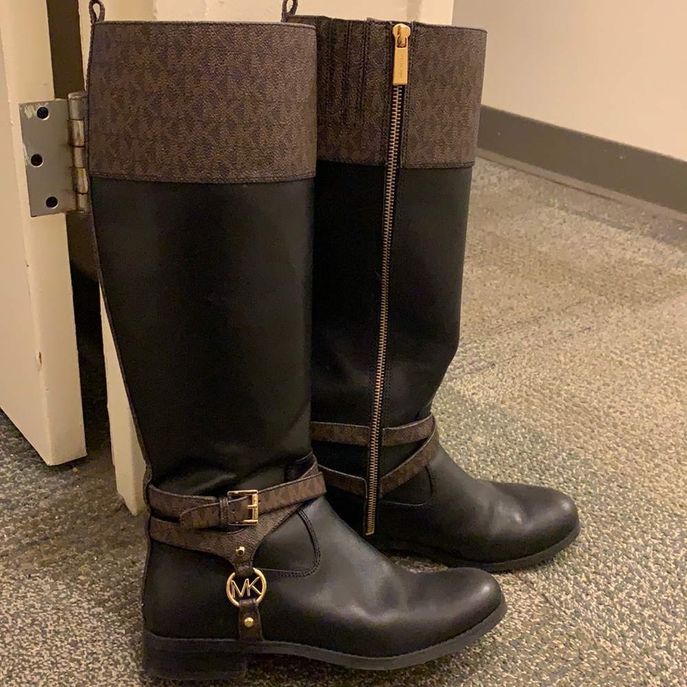 Tall brown-black logo Michael Kors boots